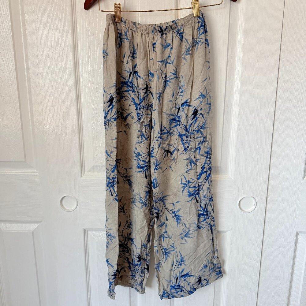 100% Viscose Boho Lightweight Lounge Crop Pants One Size Gray Blue